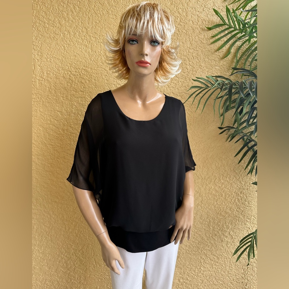 Kim & Cami lined sheer black dressy top